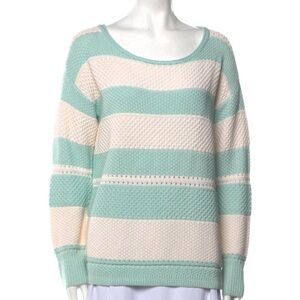St. John Striped Blue Mint and Cream Scoop Neck Sweater - Size M